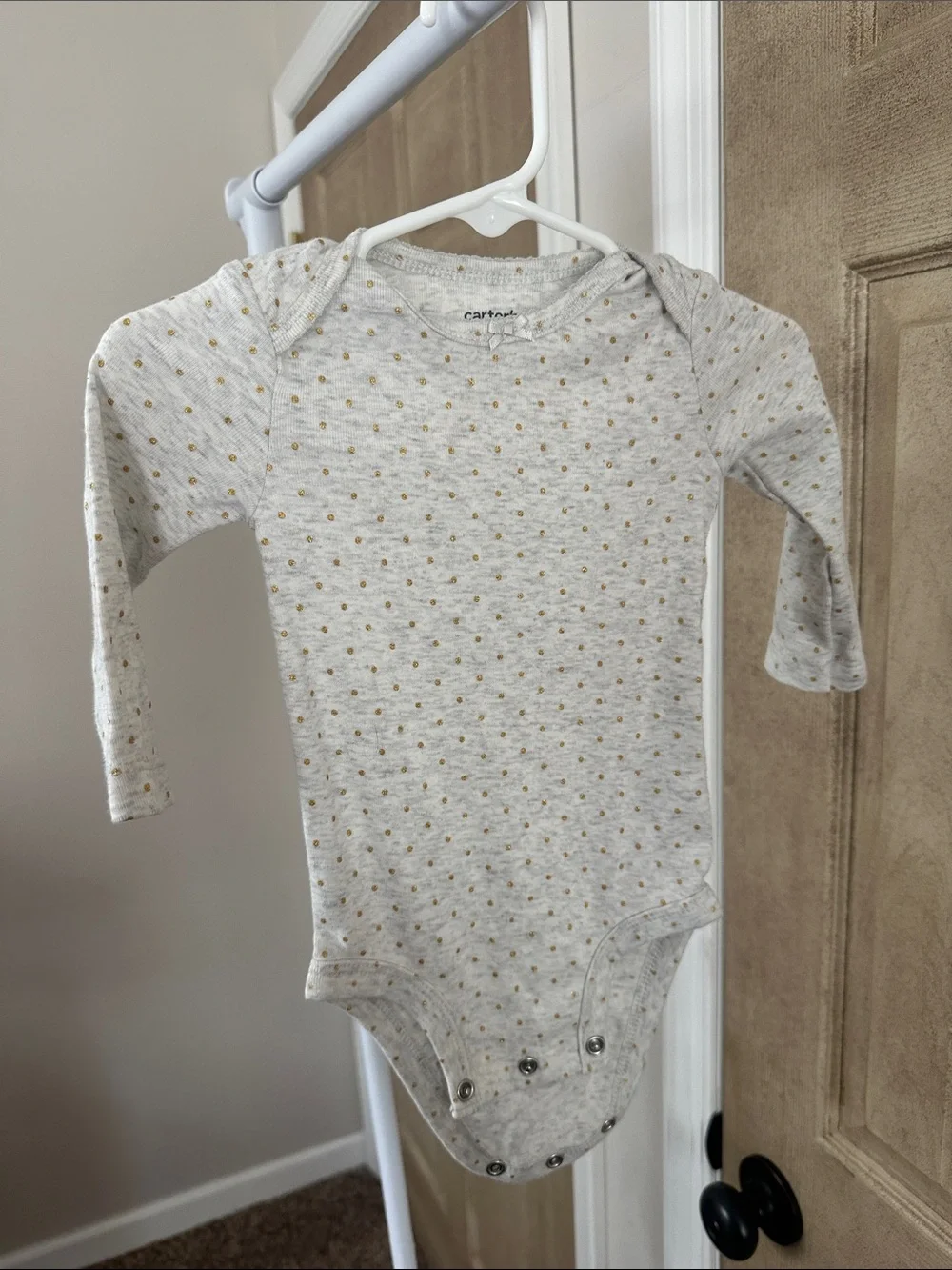 Carter's Cream Long-Sleeve One-Piece with Gold Dot Print